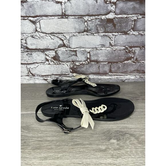 Kate Spade Bennett Black White Bow Jelly Rubber Flat Sandals Women Sz 9M US/40EU - Picture 12 of 16